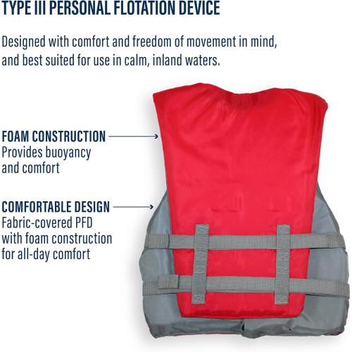 Color Red Paradise Water Sports - Universal Adult Type III PFD, USCG Approved Life Vest for Boating, Swimming and Watersports - (One Size)