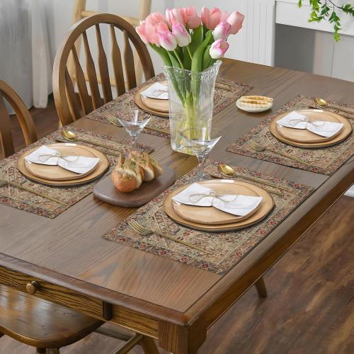 Boho Style Dusty Blue Placemats Set of 4,Vintage Elegant Farmhouse Table Center Linen Decor,12x18 Inch Country Rustic Farmhouse Magical Fall Table Mats for Party Kitchen Dining Decoration