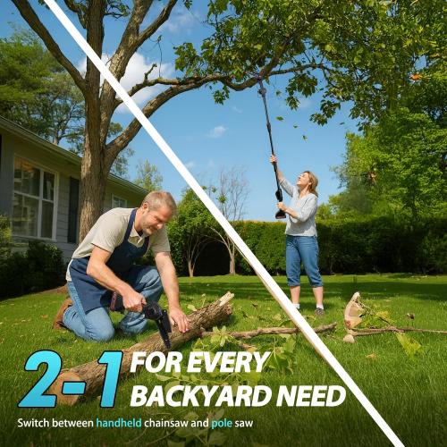 ALSO GO 2-in-1 Electric Pole Saws for Tree Trimming 4  6 Inch Mini Chainsaw Cordless with Extension Pole 12.6 FT Max Reach, 2×2.0Ah Battery Powered Pole Saw Tree Trimmer for Limb Branch Cutter
