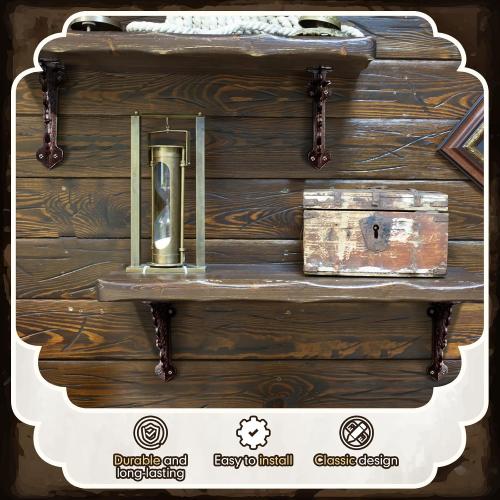 Blulu 4 Pack Decorative Shelf Brackets, Vintage Cast Iron Brackets