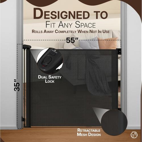 Arshnayas Retractable Baby Gate – 35 Tall, 55 Wide Mesh Safety Gate for Dogs & Babies, Indoor/Outdoor Use for Stairs, Doorways, Hallways, Deck & Porch – Easy One-Handed Wall Mount Design