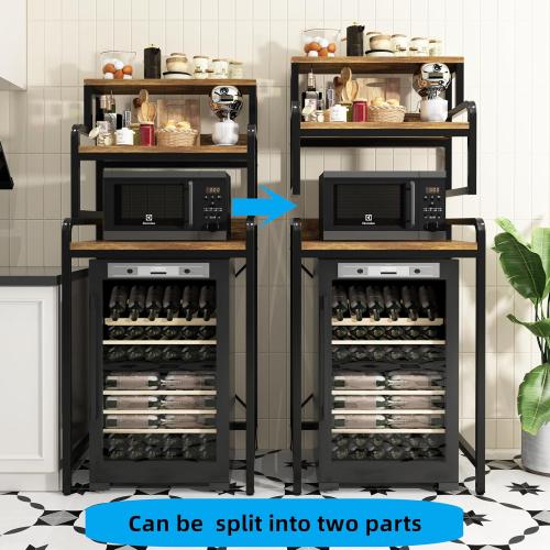 Size 4- Tier Mini Fridge Stand Shelf with Power Outlet, Double-Purpose Rack, Mini Fridge & Microwave Oven Stand Table, Bar Cabinet, Free Standing Shelf for Office, Kitchen, Home.
