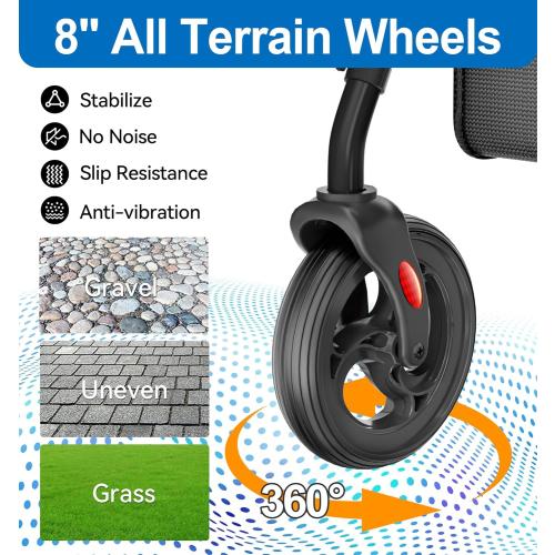 HOMLAND Bariatric Walkers for Seniors, 500lb Heavy Duty Rollator Walker, 19.7 Extra Wide Padded Seat, 8 All Terrain Foldable Rolling Walker with Dual-Height Adjustable