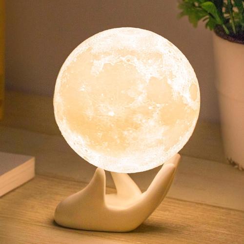 Mydethun Moon Lamp Moon Light Night Light for Kids Gift for Women USB Charging and Touch Control Brightness Warm and Cool White Lunar Lamp (3.5In Moon Light with Ceramic Hand Base)