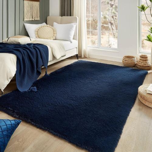 Area Rug Living Room Rugs, Dark Blue, Ultra Soft Fluffy Furry Carpet for Bedroom, Non-Slip Indoor Floor Carpets for Kids Boys Girls Dorm, Nursery, Home Decor Aesthetic