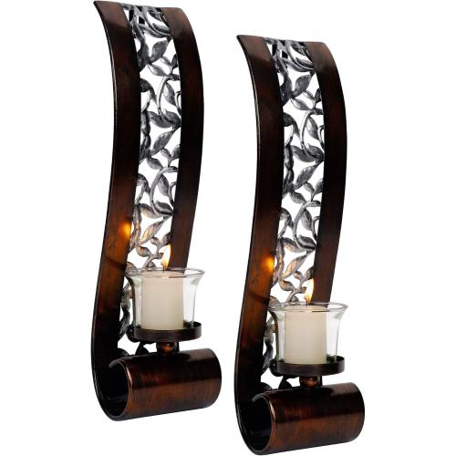 2 Pack Bronze Wall Sconce 14.4 x 3.5 Inch, with Tea Light Candle Holder Antique Bronze Style Metal Wall Art Decorations for Living Room, Bathroom, Dining Room and Office, Set of 2