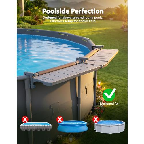 POOLHACKER Poolside Bar Extended, [Original] Swim Up Bar Exclusively for Above-Ground Round Pools. Patio Poolside Table Smart Fold Easy Maintenance, Weather Resistant Stable Tabletop ‼️may be missing or broken pieces and mild stains ‼️