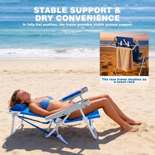 SUNNYFEEL Extra Wide 28 Low Beach Chair 5 Position Lay Flat, XL Oversized Portable Folding Camping Chairs with Cup Holder for Outdoor/Trip, Lightweight Foldable Backpack Beach Chair for Adults