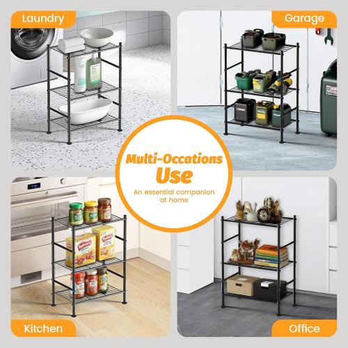 Abiglifty Storage Shelves, 3-Tier Metal Shelving, Wire Shelving with Adjustable Leveling Feet, Shelf Organizer for Bathroom, Closet, Garage