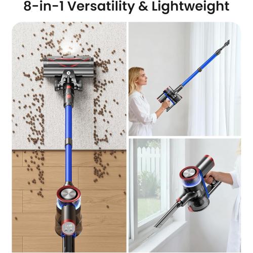 NADALY Cordless Vacuum Cleaner, 550W 45Kpa 65Mins Vacuum Cleaners for Home, Stick Vacuum with LED Display, Anti-Tangle, Self-Standing, 8-in-1 Lightweight Vacuum for Hardwood Floor/Carpet/Pet Hair