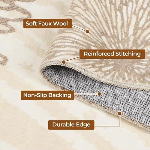 WITSHOCK 8x10 Area Rugs for Living Room: Beige Floral Washable Rugs for Bedroom Dining Room Office Nursery Modern Non-Slip Stain Resistant Low Pile Home Decor（Beige/Brown,8'x10'）