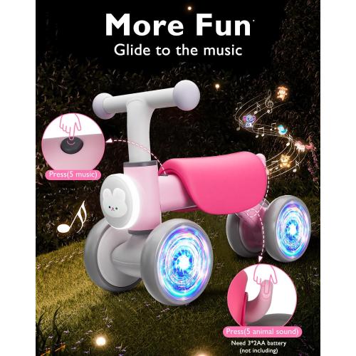 Toddler Toys Balance Bike for 1 Year Old Girl Gifts,4 Wheels Colorful Lighting with Music Baby First Bike,Toddler Girl Toys Balance Bike for 1st 2 Year Old Birthday Gifts