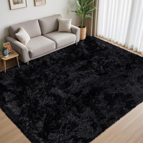 Area Rug for Living Room:Ultra Soft Fluffy Shag Black Rugs,Large Fuzzy Plush Indoor Non Slip Carpet Washable Rug for Bedroom Kids Nursery Office Dorm Modern Decor(Black)