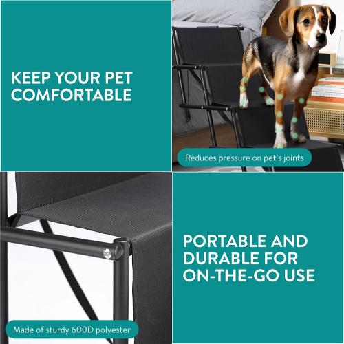 Navaris Dog Car Ramp - Folding Dogs 4 Step Ramp - Give Your Dog a Boost with Steps for Car - Stairs Come with Carry Bag
