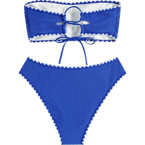 SOXE XL ...ZAFUL Women's High Cut Bandeau Bikini Set Strapless Solid Color 2 Pieces Bathing Suit Swimsuit