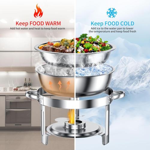 Chafing Dishes for Buffet Set: 100% Pre-installed Chafers for Catering - Round Chafing Dish Buffet Set with Lids | Chafers and Buffet Warmers Sets | Serving Food Warmer | Chafers Servers Sets