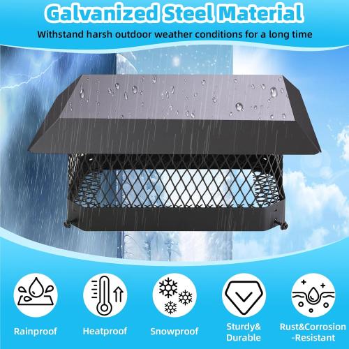13 x 13 Chimney Caps Fireplace Chimney Cover for Outside Flue Tile Clay, Chimney Flue Cover Chimney Vent Cap with Screen Hood Plate,Galvanized Steel Chimney Rain Cap Roof Rain Guard Top Protector