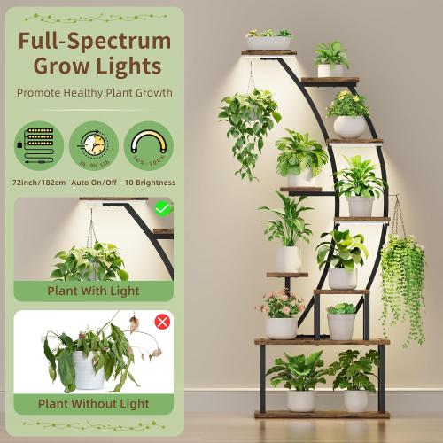 Plant Stand Indoor with Grow Lights, 63 Tall Indoor Plant Shelf, 9 Tiered Corner Plant Holder, Large Flower Display Shelves for Living Room, Bedroom, Office, Home Decor