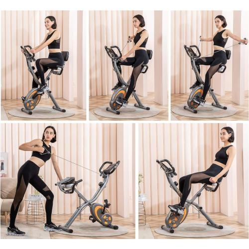 leikefitness Folding Stationary Bike Recumbent Exercise Bike | w/Arm Resistance Bands-Pulse Sensor-LCD Monitor and Easy to Assemble Indoor Cycling Bike