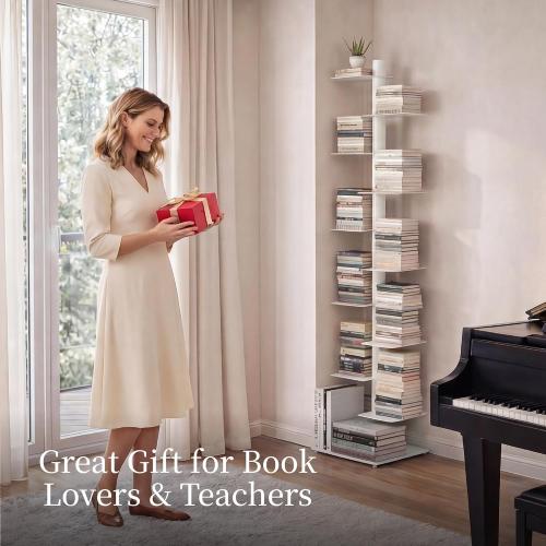 Suchtale 11-Tier Spine Bookshelf, Tall Slim Vertical Book Tower, White | Narrow Design Maximizes Vertical Storage in Small Spaces. Adjustable Shelf Directions Fit Living Rooms, Bedrooms and Offices.