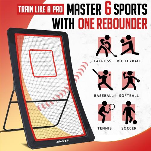 ZEALFEEL Lacrosse Rebounder, 4x7FT/4x6FT Volleyball Rebounder for Backyard with 5 Rebound Angles, Target Strip, Lacrosse Rebound Net Perfect for Lax Baseball Volleyball & Soccer Practice
