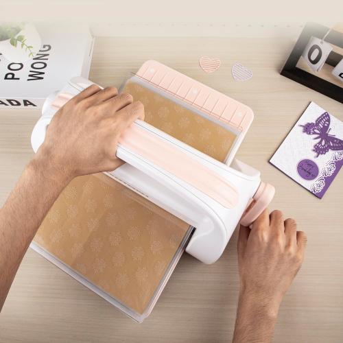 CraftGenes Manual Die Cutting Machine and Embossing Machine, 9'' Opening Size for Cardmaking, Scrapbooking, and DIY Crafts – Foldable Complete Set with A4 Die Cuts, Embossing Folders, and Plates(Pink)