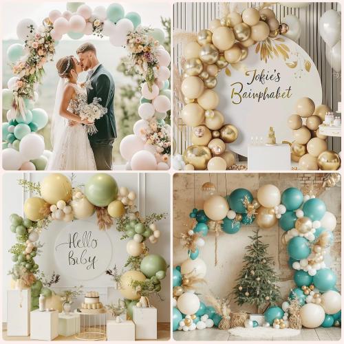 Minetom 6.6FT Round Metal Backdrop Stand with White Wedding Arch Cover Spandex, Gold Wedding Balloon Arch Backdrop Stand Round Arch Frame for Birthday Party Baby Shower Graduation Ceremony Decoration