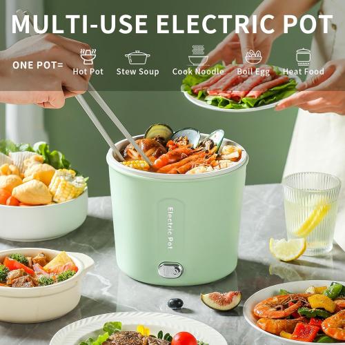 Hot Pot Electric, 1L Mini Ramen Cooker, 450W Rapid Noodles Cooker, Multifunctional Electric Pot for Cooking Pasta, Soup, Portable Pots with Over-Heating Protection for Dorm, Office, Travel