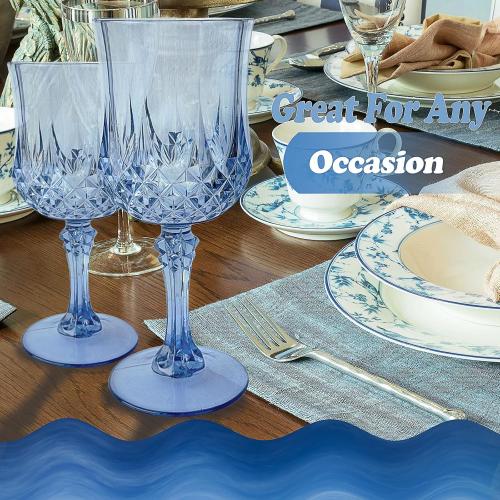 48 PCS Blue Plastic Wine Glasses,Reusable Plastic Wine Glasses,Blue Goblet Glass,Durable and Sturdy Cups Can Be Used for Various Parties Such as Weddings!