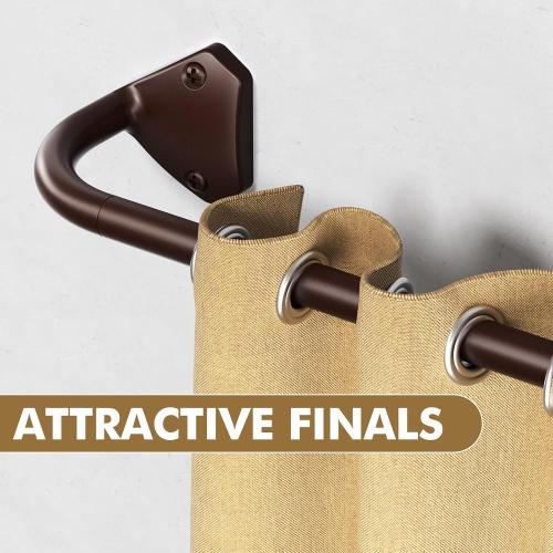 Brown Curtain Rods for Windows 28 to 48 inch, 5/8 inch Adjustable Wrap Around Blackout Curtain Rods for Bedroom & Outdoor