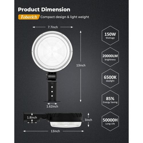 LED Barn Light, 150W 20000LM Yard Area Lights Dusk to Dawn Outdoor Lighting with Photocell 6500K Adjustable Angle Daylight IP66 Waterproof Street Lights for Security/Farmhouse/Garage