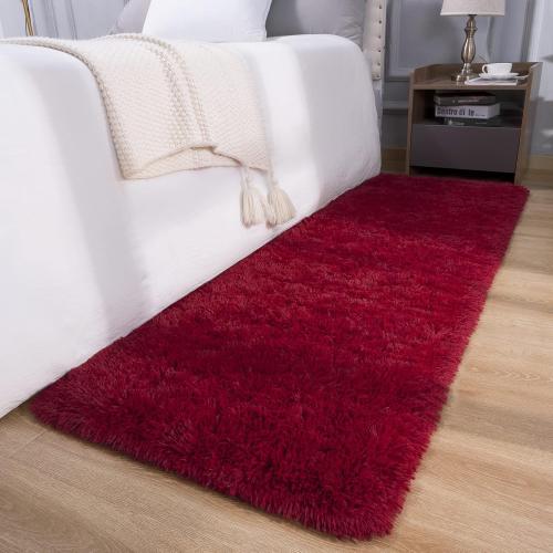 Wine Red Runner Rug 2x6 Fluffy Rug Runner for Bedroom Living Room | Washable, Non Slip, Soft Throw Carpet for College Dorm Plush Rugs for Kids