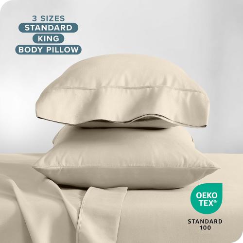 Bare Home Microfiber Pillow Cases - Standard/Queen Size Set of 2 - Cooling Pillowcases - Double Brushed - Sand Pillowcases 2 Pack - Easy Care (Standard Pillowcase Set of 2, Sand)
