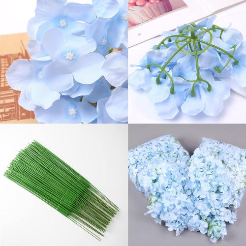FagusHome Silk Hydrangea Heads 36 Pcs Artificial Flowers Heads and 3 Dozens Stems Fake Hydrangea Flowers with Stems for Home Wedding Decor (Light Blue)