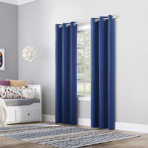 Sun Zero Riley Kids Bedroom Blackout Grommet Curtain Panel, 40 x 63, Classic Blue
