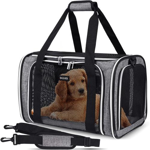 Grey 17x11x12 BAGLHER Pet Travel Carrier, Cat Carriers Dog Carrier for Small Medium Cats Dogs Puppies, Airline Approved Small Dog Carrier Soft Sided, Collapsible Puppy Carrier. Grey