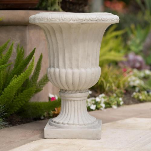 Large Urn Planter Outdoor – Antique White Italian Garden Urn Flower Pot, Magnesium Oxide Pedestal Planters for Outdoor Plants, COLORING MAY VARY