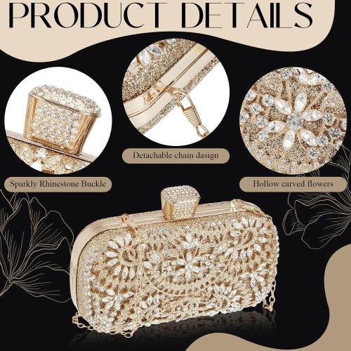 Quelay 4 Pcs Purse Rhinestone Jewelry Set Evening Clutch Bag Bling Crystal Necklace Dangle Earrings Bracelets Accessories