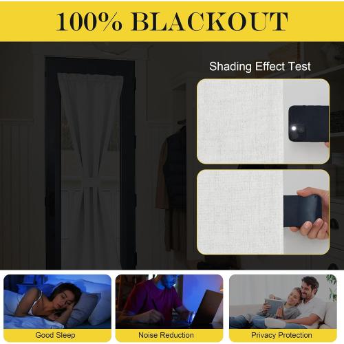 NICETOWN Linen Door Curtain for Windows, French Door Curtains for Privacy, 100% Blackout Window Covering for Bedroom Living Room (White Dove, 25 W x 72 L, 1 Panel)