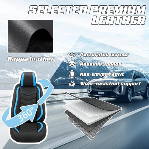 Car Seat Covers Fit for Ford F-150/F-250/F-350 2009-2026, Stylish Sport Seat Cover, Waterproof Wear-Resistant Premium Car Seat Cover，Ford F-150 Seat Covers. (2 Pcs Front/Black Blue)