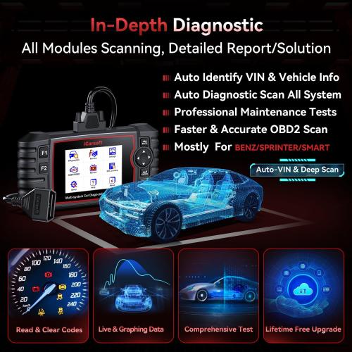 Bidirectional Diagnostic Tool for Most Mercedes-Benz/Sprinter/Smart from 1996-2023 iCarsoft MB V3.0 2025 Version 38  Reset Service OBD2 Full System Scanner Battery Test Actuation Test AutoVIN