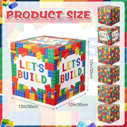 6 Pcs Large Building Block Party Decorations Boxes, 12 Inch Brick Theme Cardboard Box Backdrop Props Boxes for Building Block Birthday Party Decorations