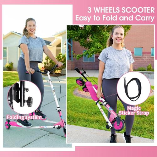Swing Wiggle Scooter, 3 Wheels Drifting Folding Kick Scooter with 4-Level Adjustable Height/Foldable for Kids/Woman/Men Age 6  Years Old