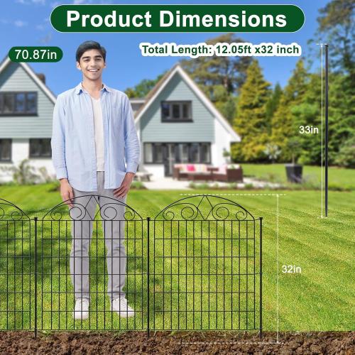 SUNLAX 5 Panels Decorative Garden Fence 12ft(L) x 32in(H) Metal Fence Panels Dog Fence Animal Barrier Fence No Dig for Backyard Outside Yard Patio Without Gate