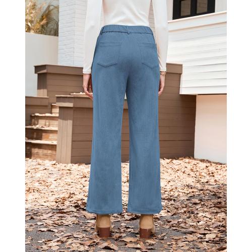Size L.... Corduroy Wide Leg Pants Woman High Waisted Fall Business Casual Elastic Waist Loose Trendy Trousers with Pockets