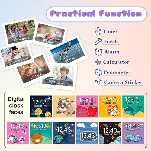 Kids Smart Watch Girls Boys - Smart Watch for Kids Game Watch Gifts for 4-12 Years Old with 15 Games Camera Alarm Video Music Player Pedometer Flashlight Birthday Gift Toys for Boys Girls (Purple)