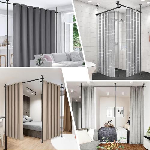 Room Divider Curtain Rod - No Drilling Tension Rod Room Dividers for Space Partitions, 4-10ft (H) 28-114 inch(W) Adjustable Heavy Duty Floor to Ceiling Wall Divider for Room Separation Matte Black
