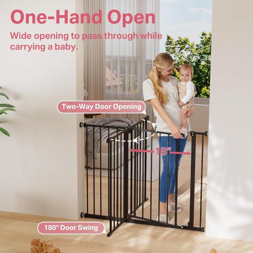 InnoTruth Baby Gate for Stairs 28.9-42.1 Wide, 30 Tall Easy Step Walk Through Expandable Dual Lock Dog Gates for The House，Pressure Mounted Easy Install Pet Gate for Doorways, Black