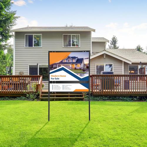 6 Pack Real Estate Yard Signs Metal H Frame with Rider Black Real Estate Sign Holder Steel H Frame Yard Stakes(18 x 24 Inch,1 Main, 1 Rider)