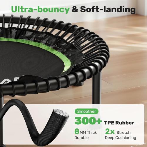BCAN 450/550 LBS Foldable Mini Trampoline, 40/48 Fitness Trampoline with Bungees, U Shape Adjustable Foam Handle, Stable & Quiet Exercise Rebounder for Adults Indoor/Outdoor Workout